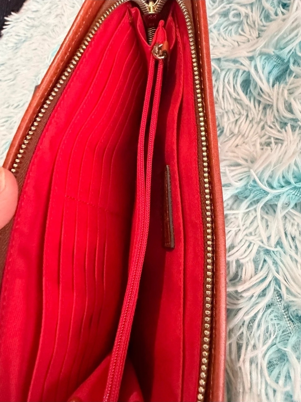 Dooney & Bourke Orange Ostrich-Embossed Wristlet - Picture 5 of 6